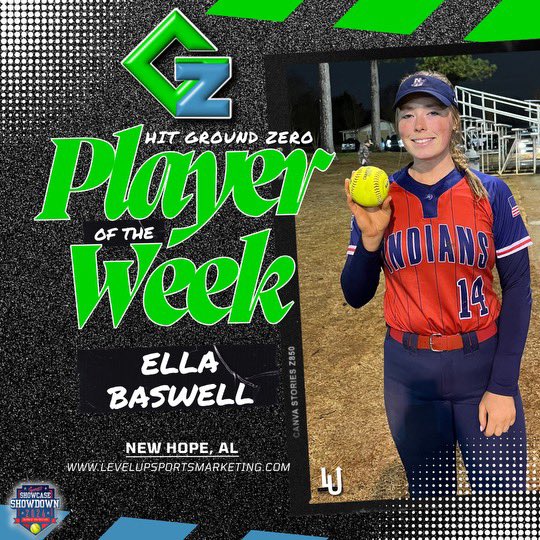 @ellabaswell2027 
Stat of the week 3/8
BA is .522
12-23 overall
3 singles 4 doubles 5 homers. 
10 rbis
OBP .633

#2024Showdown
2024 Showcase Showdown

@LvlUpSportsX @hitgroundzero 
Tag us with your stats.
