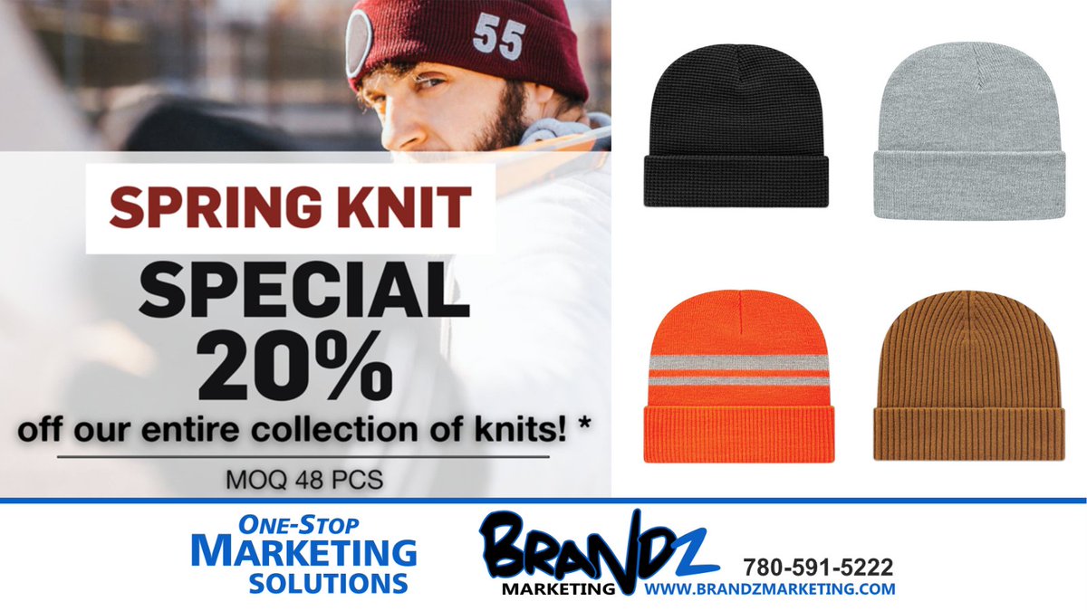 20% Off DML’s entire knit collection, minimum order of 72 pc’s until April 15. View knits here: dmlcreation.com/Group/Knit-Ser… #toques #knits #SALE #marketing #promoproducts #brandedproducts #sprucegrove #parklandcounty #brandzmarketing