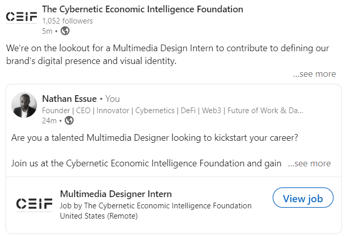 TheCyberneticEI's tweet photo. Are you a talented Multimedia Designer looking to kickstart your career? 

Join us at the #CEIF and contribute to defining our brand's digital presence and visual identity, while gaining valuable experience in shaping the future of e-commerce!

https://t.co/BJM5LecNu5 https://t.co/gwMPLRcuzD