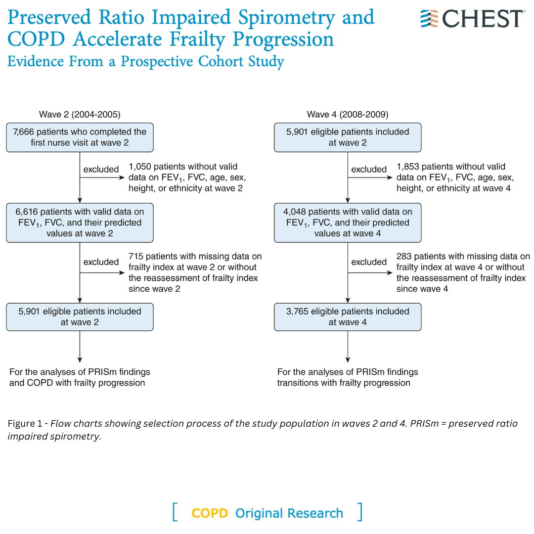 accpchest's tweet photo. In the latest research, individuals with preserved ratio impaired spirometry (PRISm) findings and #COPD demonstrate accelerated frailty progression compared with individuals with normal spirometry findings. Read more the March @journal_CHEST issue: https://t.co/orlGaBPo6c
#MedEd https://t.co/f7FhlHDdgS