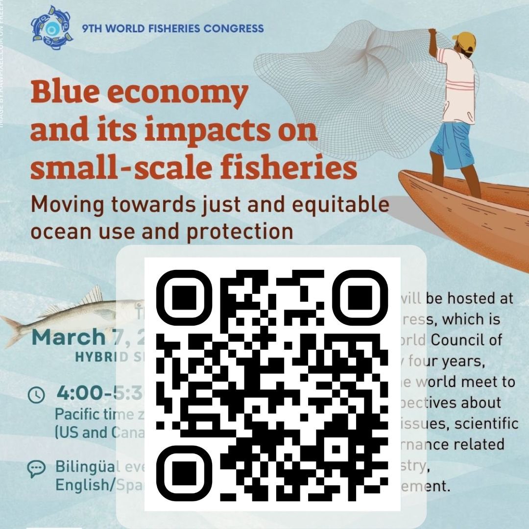 Please join us TODAY online or in person at <a href="/world_fisheries/">World Fisheries Congress</a> for a discussion of #bluejustice from #oceandefenders focused on the impacts of #BlueEconomy on #SSF hosted by @ELAWUS at 4pm Pacific