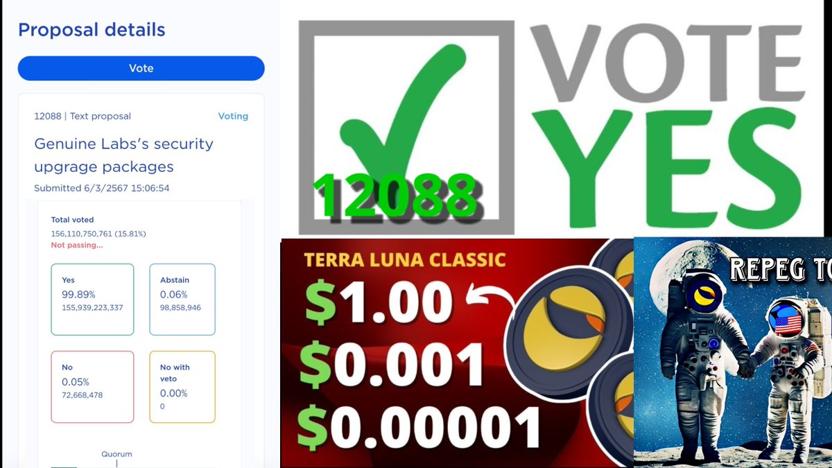 SChinnapas's tweet photo. Please Vot Yes 
on Prop 12088

Let's all help send #LUNC go to the Moon

Announce to the world that there is a Blockchain built by real investors and the only Blockchain in the world built by a real community.

We can do it

#LUNC #LUNCARMY https://t.co/eX6tJKRGDe