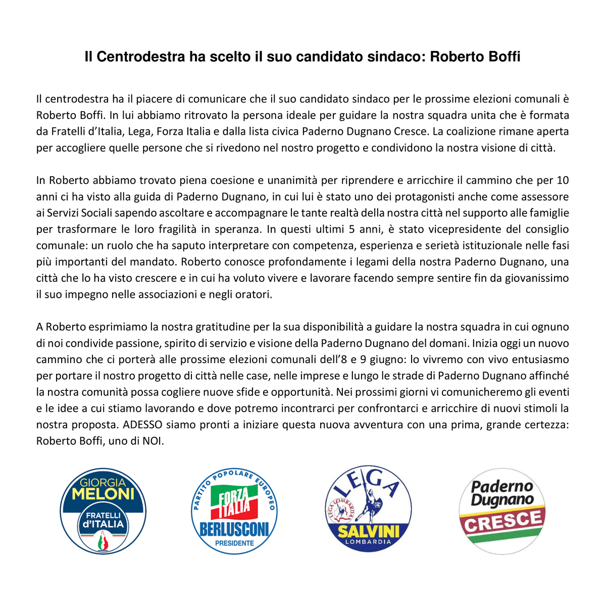 LegaPaderno's tweet photo. 🎙️ Il Centrodestra ha scelto il suo candidato sindaco: Roberto Boffi

#LegaPadernoDugnano #PadernoDugnano https://t.co/lfGn8FYwI4