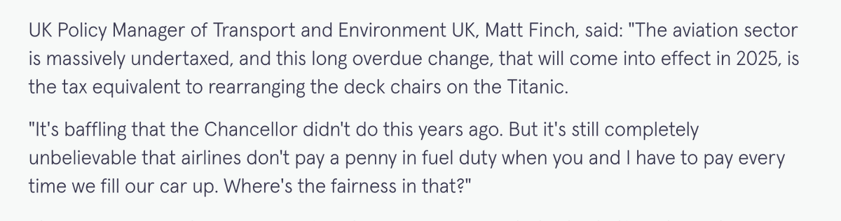 On the rise in Air Passenger Duty (APD) in the new budget, UK Policy Manager @Transenv, Matt Finch, told The Mirror 👇👇 1/2