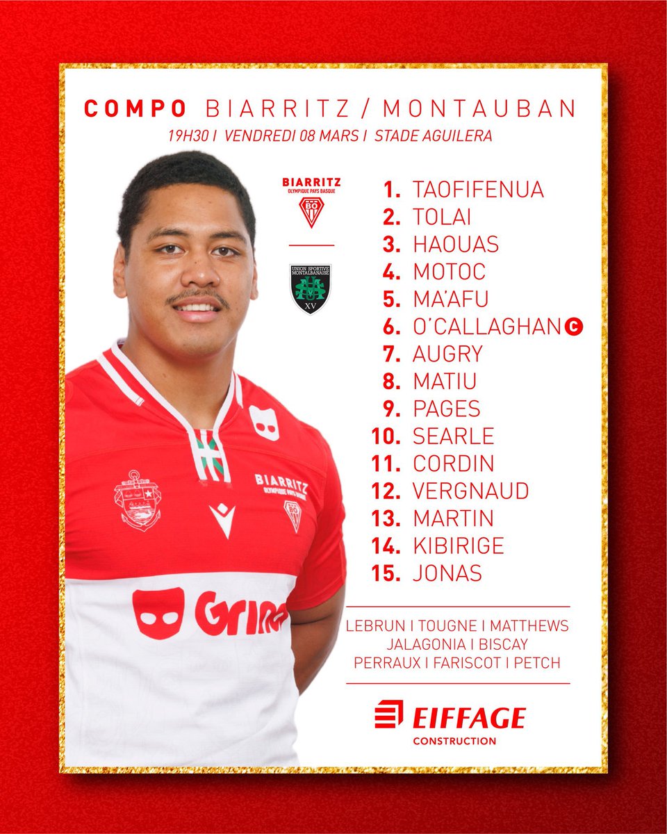 LesCompos's tweet photo. Les compos pour @BOPBweb - @UsmSapiacRugby !

⏱️ Vendredi, 19h30

🏟️ Stade Aguilera, Biarritz

#BOPBUSM #ProD2 https://t.co/OfYqwmcsST
