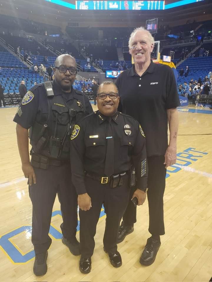 John Thomas (@chiefjlt) on Twitter photo #tbt, though only from a year ago, while Interim Chief of Police with two Bruin Legends, UCPD veteran Sergeant Harry “Da Mayor” Standberry & UCLA & NBA Famer Bill Walton, standing on the floor of Pauley Pavilion. Serving with <a href="/UCPDLA/">UCLA Police Department</a> is proof that Dreams do Come True. #GoBruins #tbt, though only from a year ago, while Interim Chief of Police with two Bruin Legends, UCPD veteran Sergeant Harry “Da Mayor” Standberry & UCLA & NBA Famer Bill Walton, standing on the floor of Pauley Pavilion. Serving with <a href="/UCPDLA/">UCLA Police Department</a> is proof that Dreams do Come True. #GoBruins