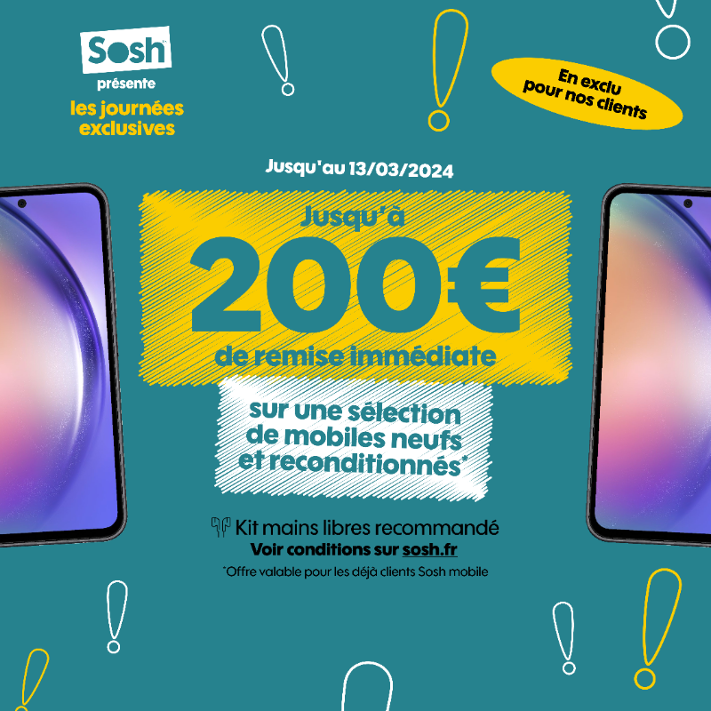 Sosh_fr's tweet photo. Les journées exclusives sont de retour pour nous clients Sosh ! Ça se passe jusqu'au mercredi 13 mars, profitez-en dès maintenant : https://t.co/f35bspNyNK