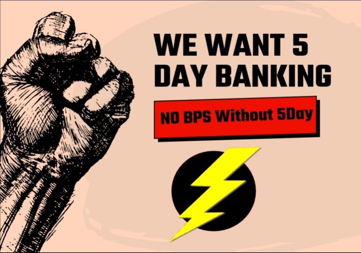 BhushanDes77546's tweet photo. We want only only 5 day banking, nothing more nothing less..only 5 days banking..#5DaysBanking @ChVenkatachalam @alashshukla @DFS_India @nsitharamanoffc @PMOIndia https://t.co/GJWU03CX6h