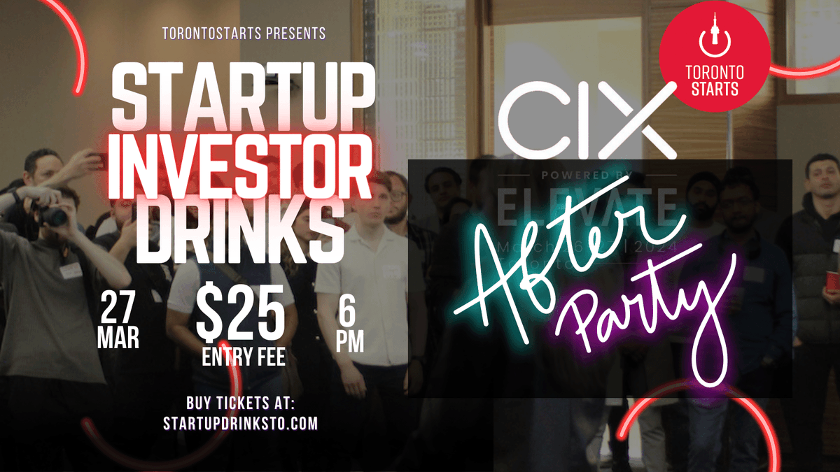 TorontoStarts's tweet photo. π Connect with investors, founders, and industry experts at Startup Investor Drinks & CIX After Party! Limited tickets available. Secure yours now: https://t.co/y4pn8myDV2
#StartupDrinksto #Toronto #Afterparty https://t.co/6OowrlFq34
