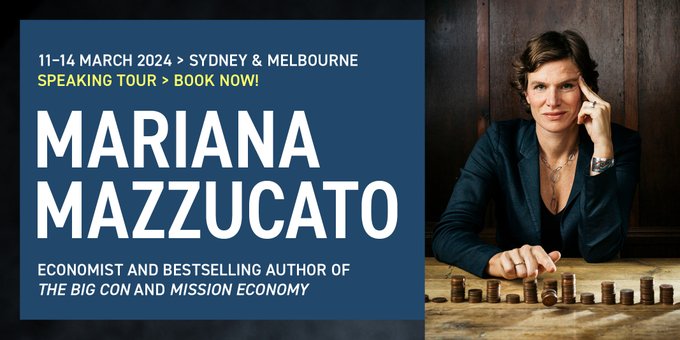 After 5 years, I am back in Australia to talk #MissionEconomy, green industrial strategy, and moving on from #TheBigCon

Sold-out lectures in Sydney @UTSEngage & Melbourne @UniMelb. Still tickets for my forum events ⬇️