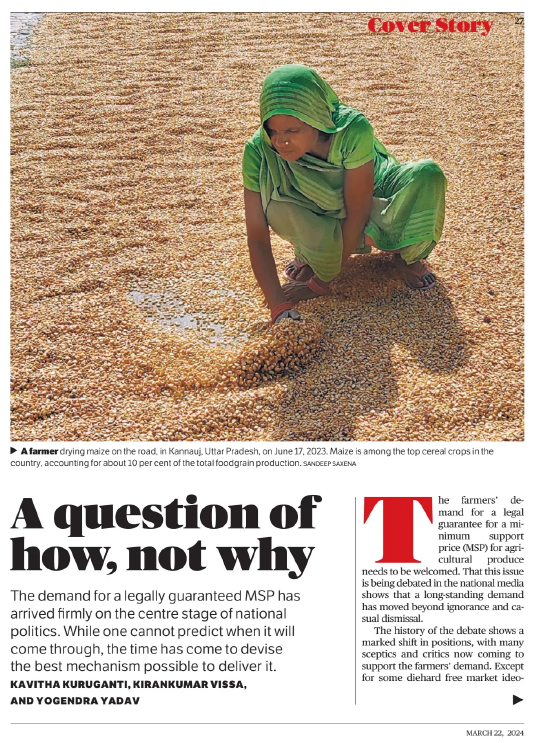 Our article on MSP guarantee published in Frontline.  Lays out what we mean by guaranteed MSP &amp; what it's not, gives cost estimates, busts many false arguments put fwd by govt.
<a href="/medhanarmada/">Medha Patkar</a>
<a href="/sayantanbera/">Sayantan Bera</a>
<a href="/vishwamTOI/">Vishwa Mohan</a>
<a href="/Devinder_Sharma/">Devinder Sharma</a>
<a href="/Jairam_Ramesh/">Jairam Ramesh</a>
<a href="/RahulGandhi/">Rahul Gandhi</a> 
<a href="/ramanmann1974/">Ramandeep Singh Mann</a>