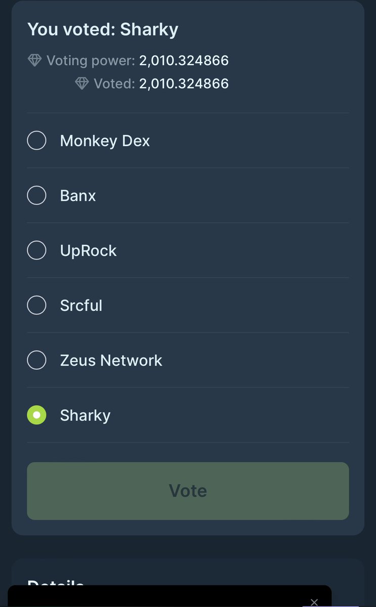 CristiC81's tweet image. Not much, but I casted my vote on @JupiterExchange .

My choice?! @SharkyFi ofc.

LFG Sharx!!!

#Jupiter #SHARK #Sharky