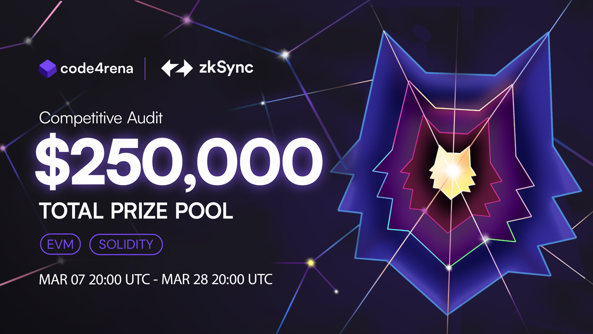 With the Mainnet deployment of EIP-4844 right around the corner, <a href="/zksync/">ZKsync</a> is back for another audit! 💻 

Their $250,000 USDC audit is live until March 28th at 20:00 UTC  

Help ensure their rollup improvement proposal is secure today: code4rena.co/zksync-era