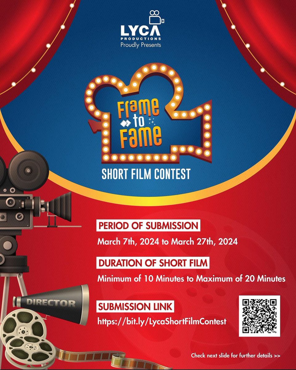 ATamilMovMedia's tweet photo. Frame To Frame 

Do You Want To Become a Director, Get Your Chance To Become One With Lyca Productions Frame To Frame. 

#lycaproductions #lycamobile #lyca #director #frametoframe #tamil #indian #telugu #hindi #malayalam #kannada #cinema #tamilcinema #indiancinema https://t.co/8PGG4Tc306