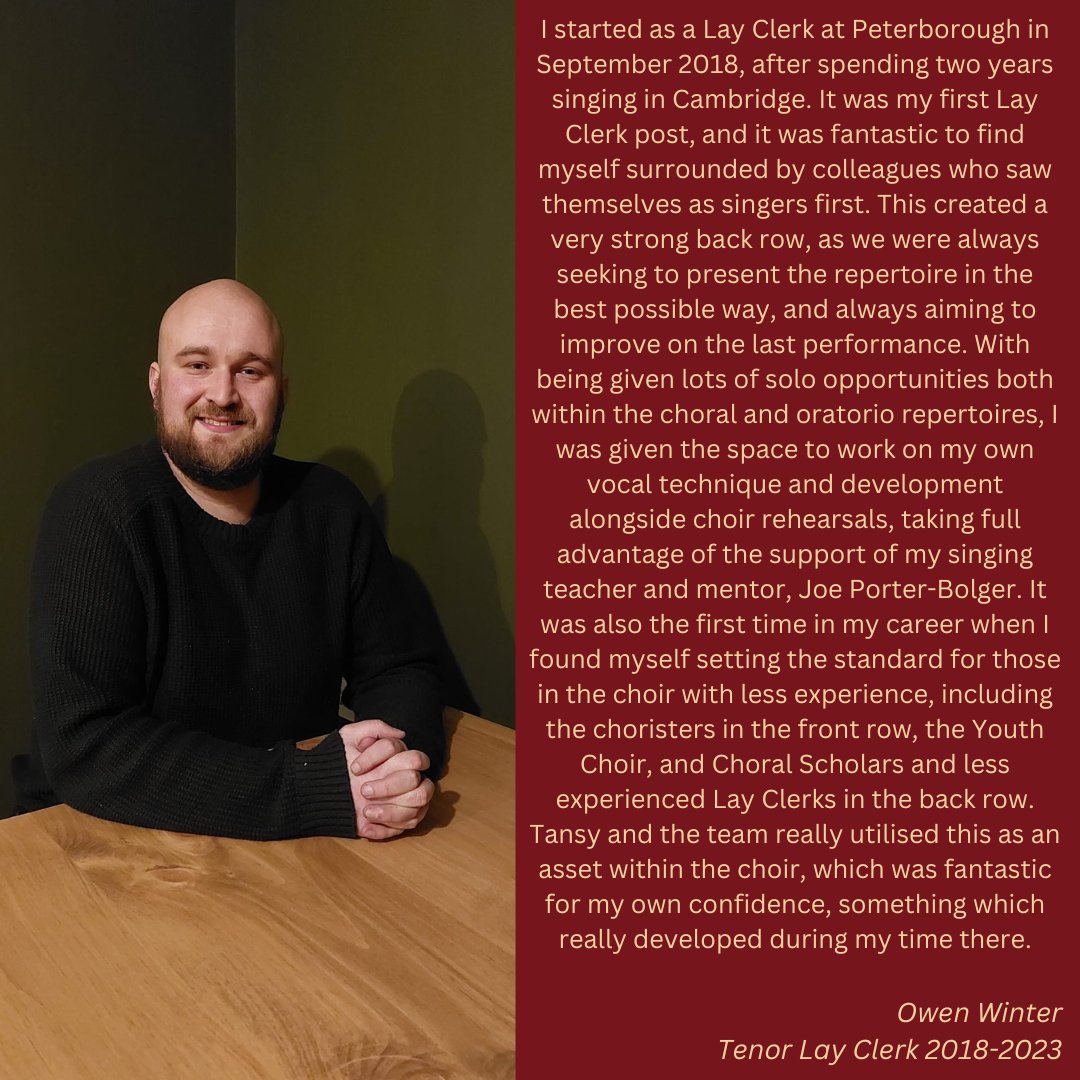 Another of our former Lay Clerks, Owen Winter, talks about their time with us! Apply to be our next #Tenor or #Bass Lay Clerk today by 13th March at Noon peterborough-cathedral.org.uk/jobs.aspx #cathedralmusic #vacancy #cambridgeshire #churchmusic #singer #layclerk