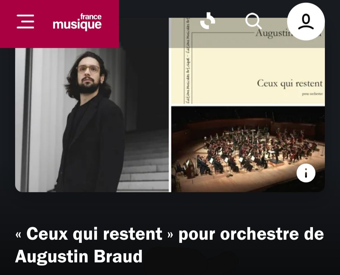 Cette semaine dans 'Creation mondiale' sur @francemusique, découvrez 'Ceux qui restent' d'Augustin Braud créé en 2022 au @PresencesRadio 📻 Écouter les miniatures : vu.fr/JBwA