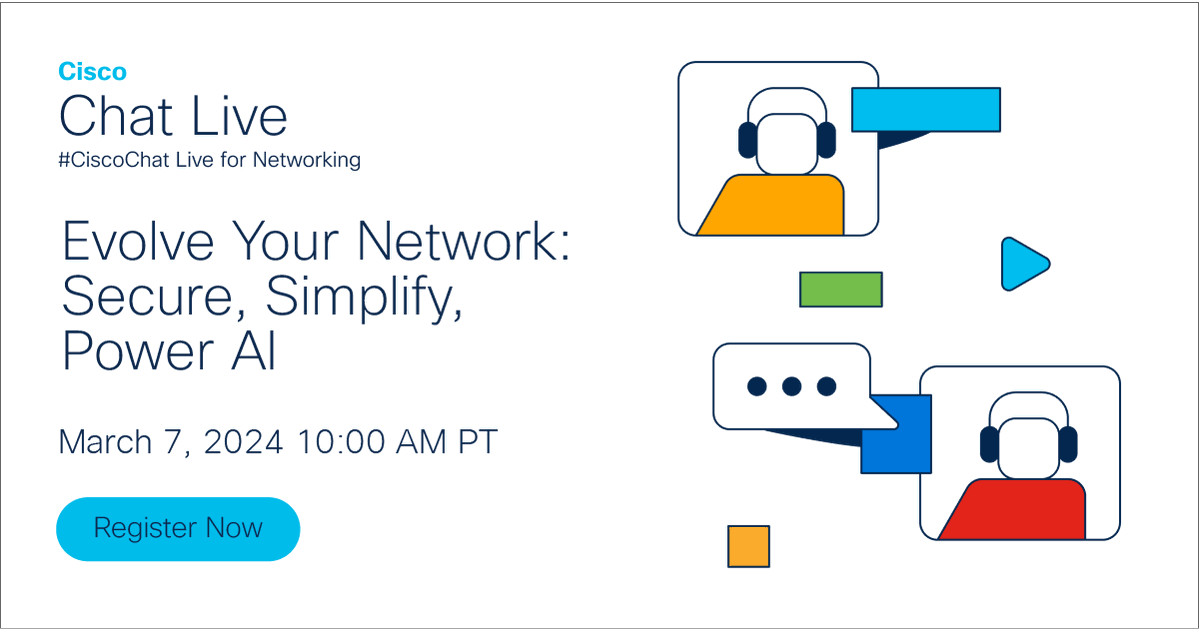 CiscoNetworking's tweet photo. The ⏱️ is ticking! Our live #CiscoChat kicks off in 15 min—join Cisco experts to learn how you can secure and simplify networking and advance #AI in operations.
Get your questions answered in real time. ⬇️
https://t.co/l6cDnEhqcG https://t.co/VDTFcHFosf