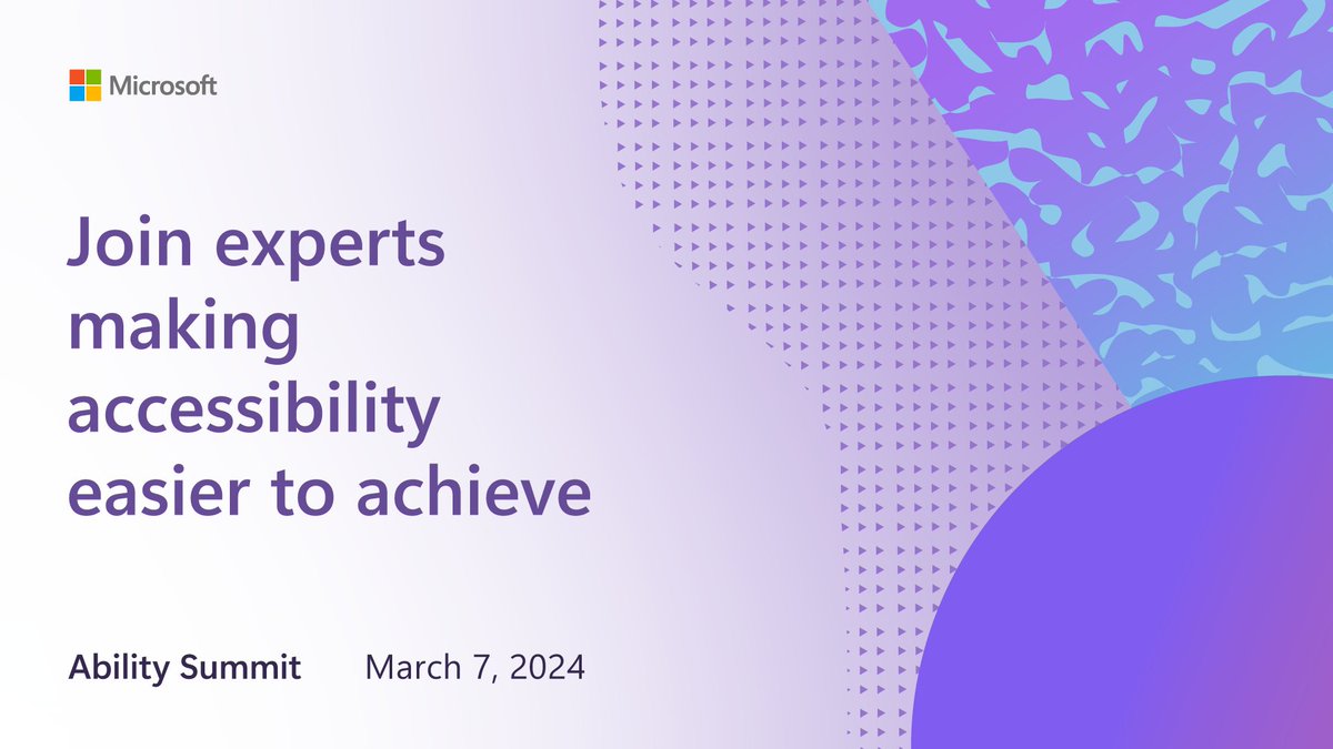 1687 Productions (@1687productions) on Twitter photo Today's <a href="/Microsoft/">Microsoft</a> Ability Summit ends with a keynote on "Accessibility is a fundamental right" at 1:30pm PST. Speakers include <a href="/NatashaMBell/">Natasha Bell</a> , <a href="/DeborahWattz/">Deborah Watts</a>, & Alexia Clayborne, discussing race, disability, equity, art, & spaces.
Join us here: aka.ms/abilitysummit Today's <a href="/Microsoft/">Microsoft</a> Ability Summit ends with a keynote on "Accessibility is a fundamental right" at 1:30pm PST. Speakers include <a href="/NatashaMBell/">Natasha Bell</a> , <a href="/DeborahWattz/">Deborah Watts</a>, & Alexia Clayborne, discussing race, disability, equity, art, & spaces.
Join us here: aka.ms/abilitysummit