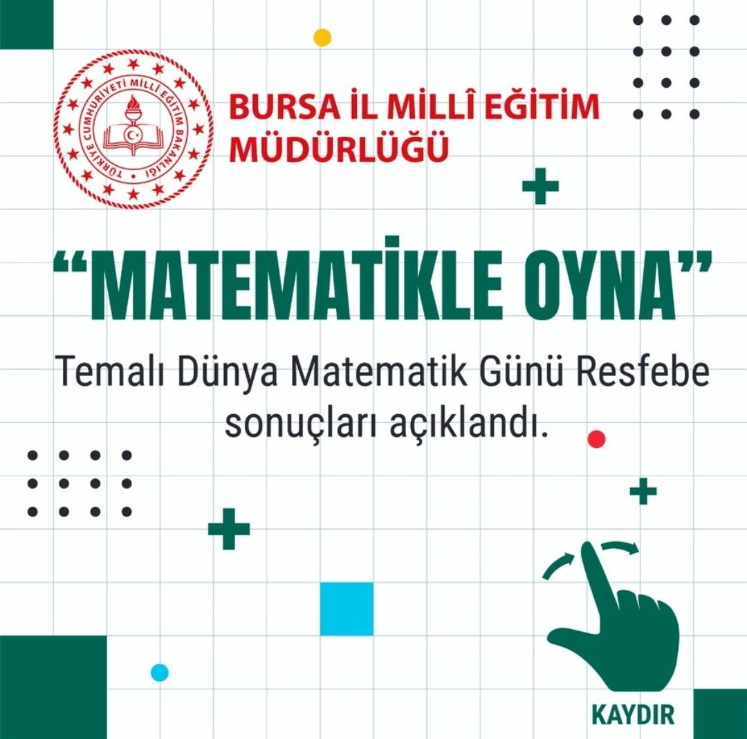 KaracabeyMtal's tweet photo. Bursa İl Milli Eğitim Müdürlüğü tarafından düzenlenen Dünya Matematik Günü “Matematikle Oyna” temalı #resfebe yarışmasında finale kalmıştır. Emeği geçen öğretmen ve öğrencilerimizi tebrik eder,finalde başarılar dileriz.
🎯🥇🎗🧿

@bursailmem16   @karacabeymem @haciongunn https://t.co/D0Um1bA4RO