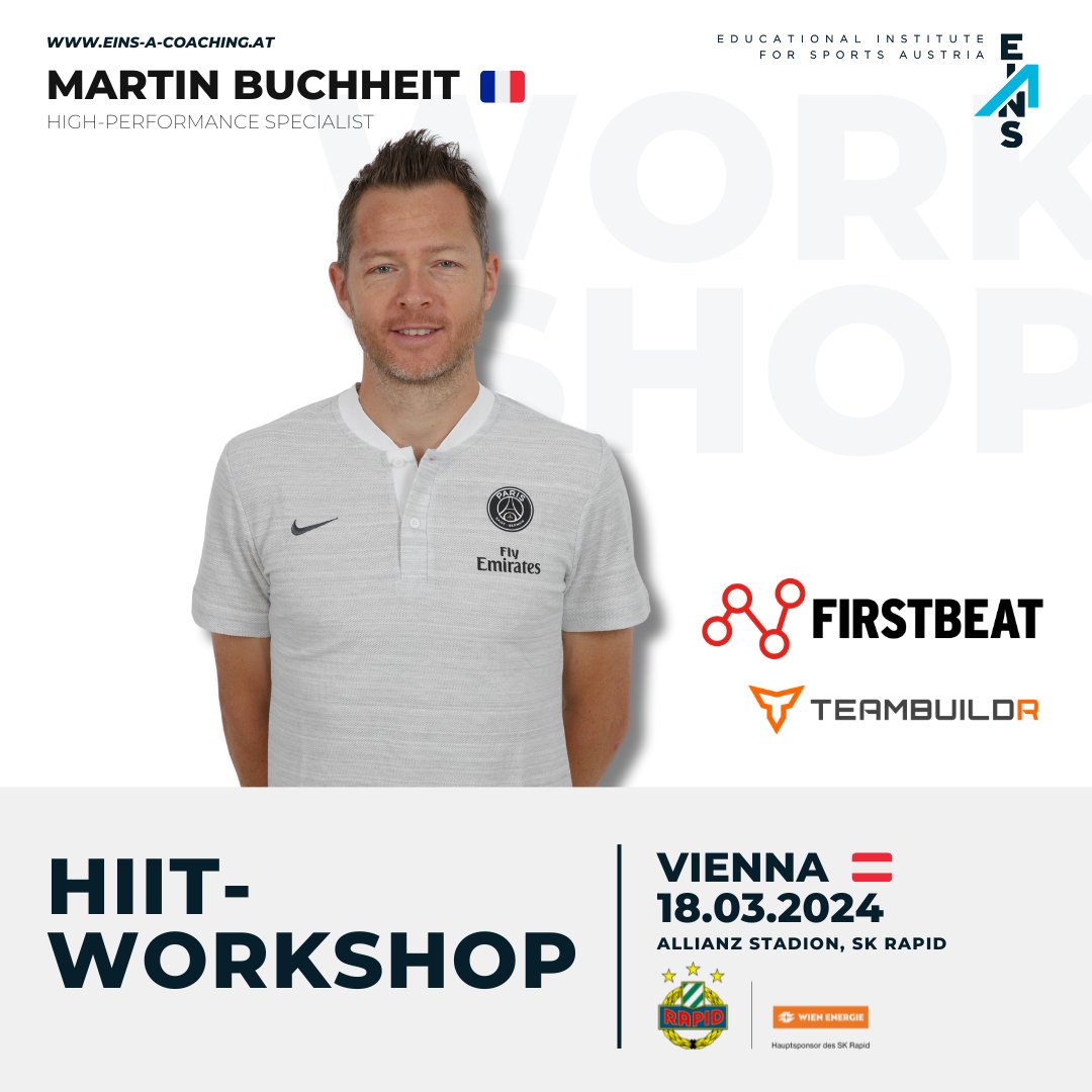 EINS-A Coaching (@coachingeins) on Twitter photo Less than 2 weeks to go until the workshop with Martin Buchheit about HIIT Training in Vienna!
Here is an update on the event:
1) We got 2 new partners with @firstbeat_technologies and <a href="/teambuildr/">TeamBuildr 🚐</a> .🥳
2) Location: SK RAPID, Allianz Stadion is incredible! 😀
Less than 2 weeks to go until the workshop with Martin Buchheit about HIIT Training in Vienna!
Here is an update on the event:
1) We got 2 new partners with @firstbeat_technologies and <a href="/teambuildr/">TeamBuildr 🚐</a> .🥳
2) Location: SK RAPID, Allianz Stadion is incredible! 😀
