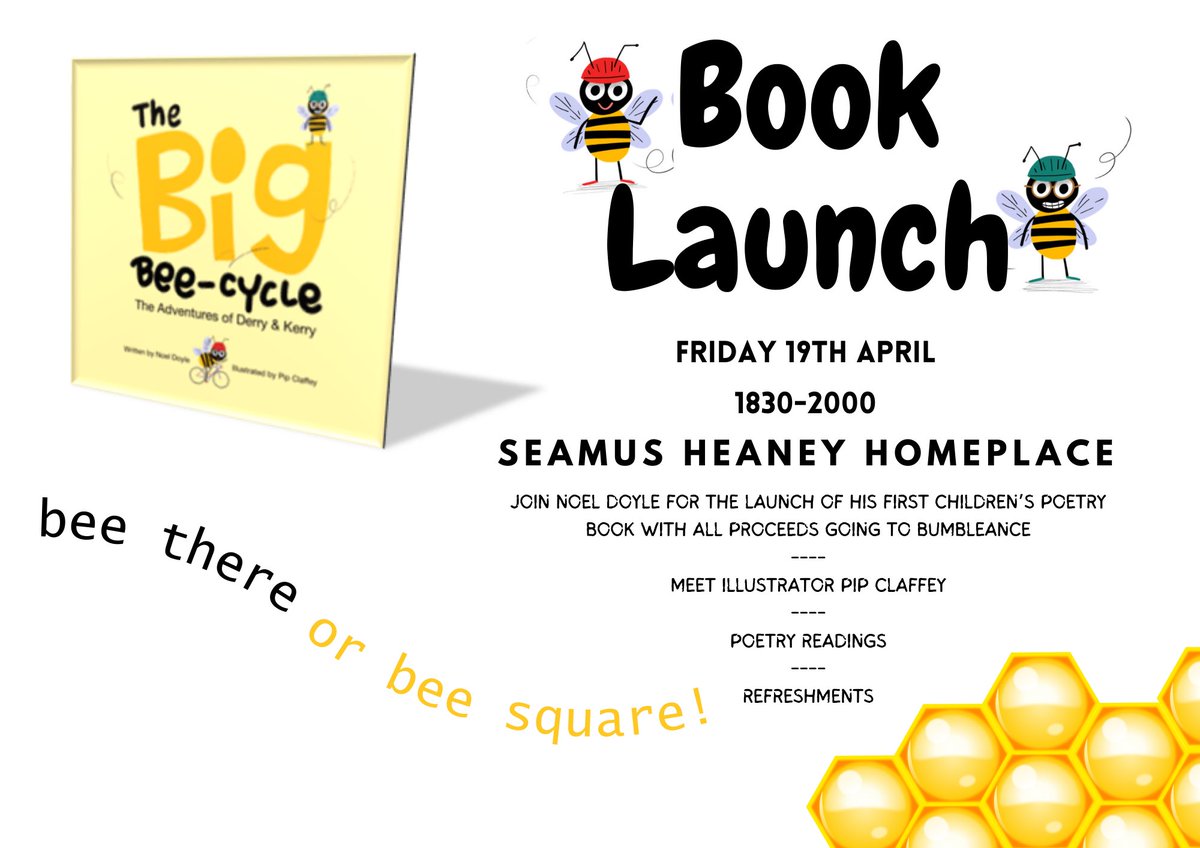 This #WorldBookDay I am buzzin’ to announce the launch of my children’s poetry book. A collection of short poems telling the story of twin bees #derry & #kerry and their big bee-cycle with their friends for @BUMBLEance_IRL 😀🐝. Based on the real-life .@DerrytoKerry