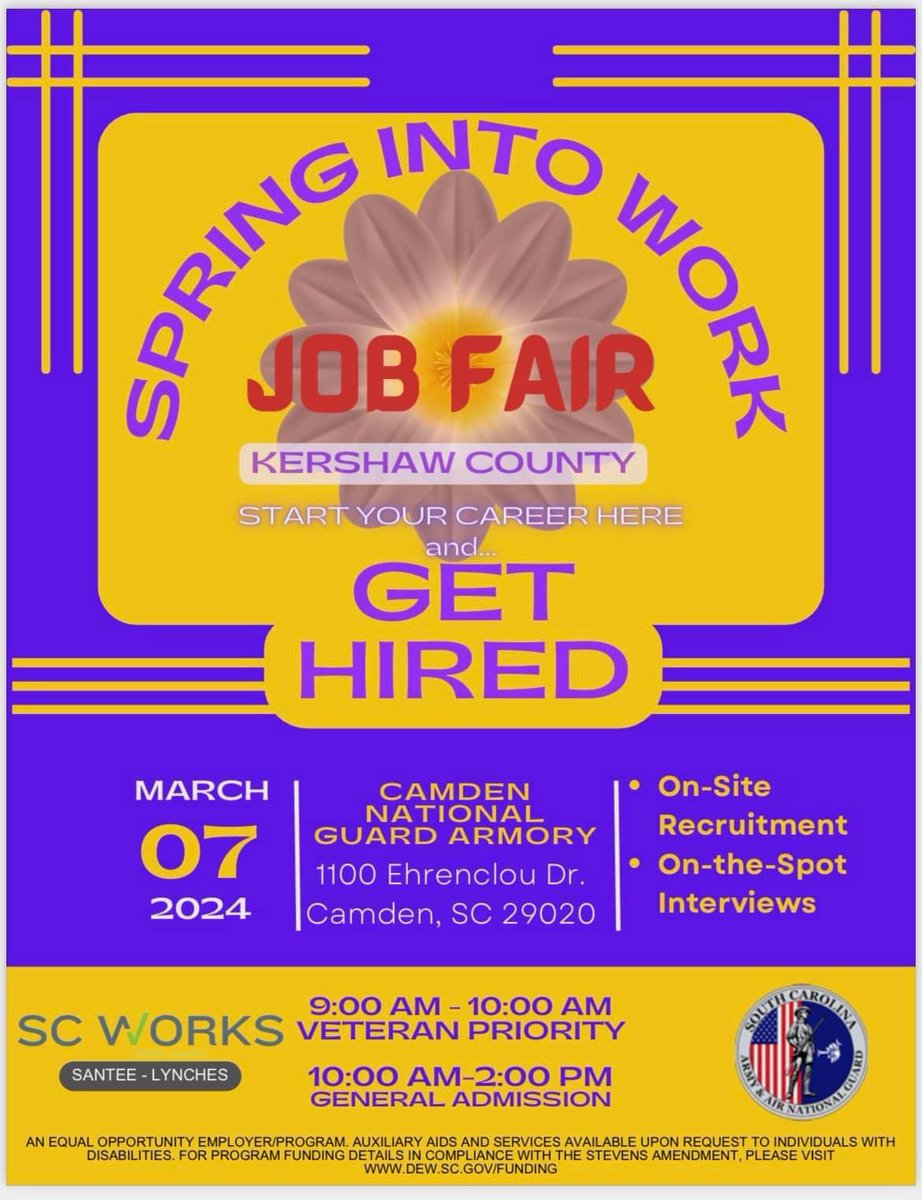 midcarolinacu's tweet photo. Hey everyone! Stop by Mid Carolina's booth at the job fair today at the Camden National Guard Armory until 2pm. Explore exciting career opportunities and meet part of our friendly team. See you there! #jobfair #careeropportunities https://t.co/StSQ8HDQjb