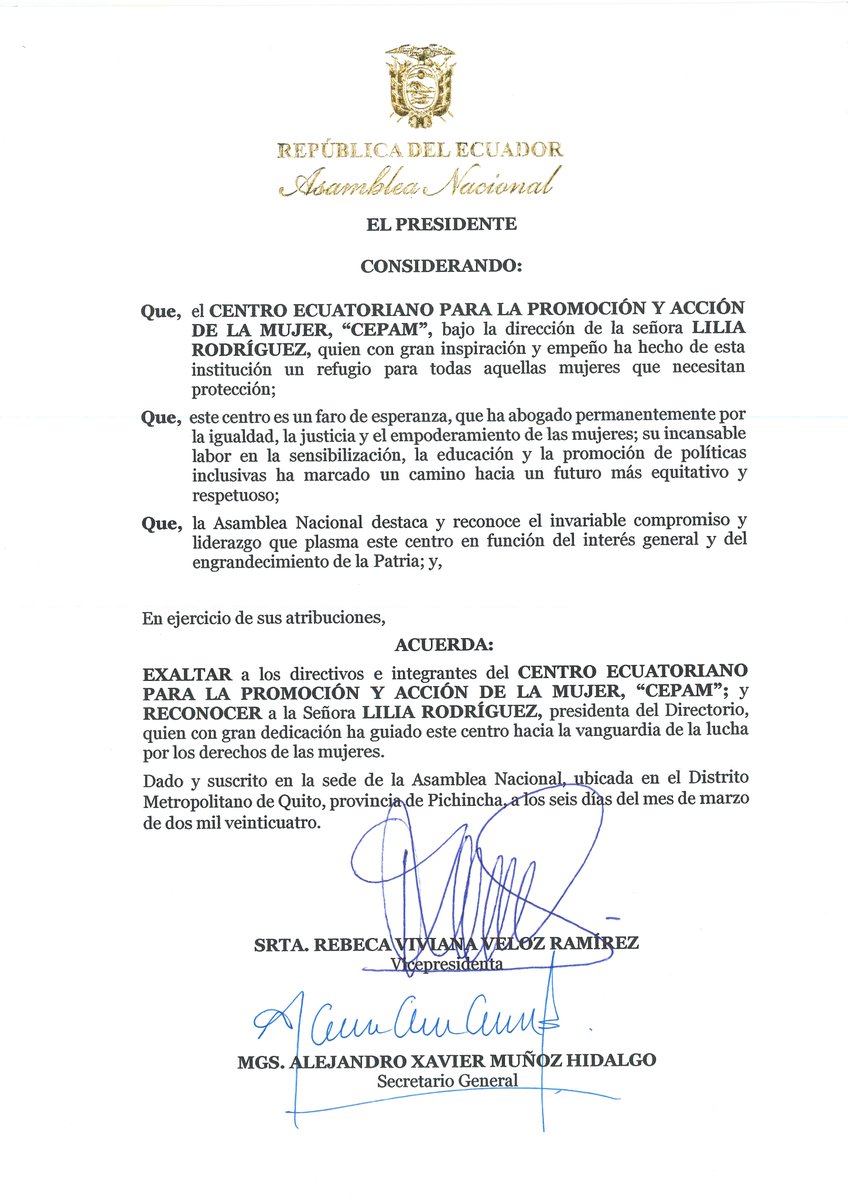¡La Asamblea Nacional reconoce el excepcional trabajo del CEPAM bajo la liderazgo de Lilia Rodríguez! Un merecido reconocimiento a su dedicación en la lucha por los derechos de las mujeres. 💪🏆 El compromiso de CEPAM sigue firme.👩‍👩‍👧‍👧 #CEPAM #DerechosDeLasMujeres