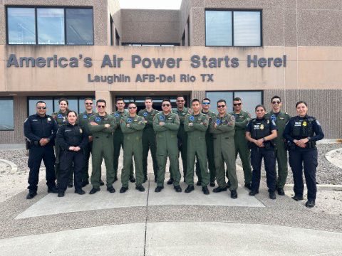 DFOLaredo's tweet photo. The Del Rio Port of Entry was invited onto Laughlin Airforce Base to process the arrival of the Oaxaca Mexican Airforce FAM T-6 Squadron, who will be participating in the Laughlin AFB “Fiesta of Flight” airshow on March 9 to showcase their skills, professionalism, and tactics. 🛫 https://t.co/hKriyY9uQy