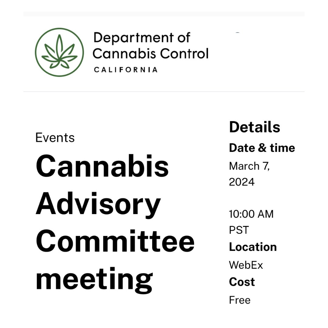 SaraMPayan's tweet photo. Engagement is key to better policy. Join us today for the quarterly meeting of the California Cannabis Advisory Committee.

🔗➡️ https://t.co/mbRCBNigkf

#policy #policyreform #california #getinvolved #cannabispolicy #cannabisindustry  #conversationisnormalization https://t.co/LExytZQcUd