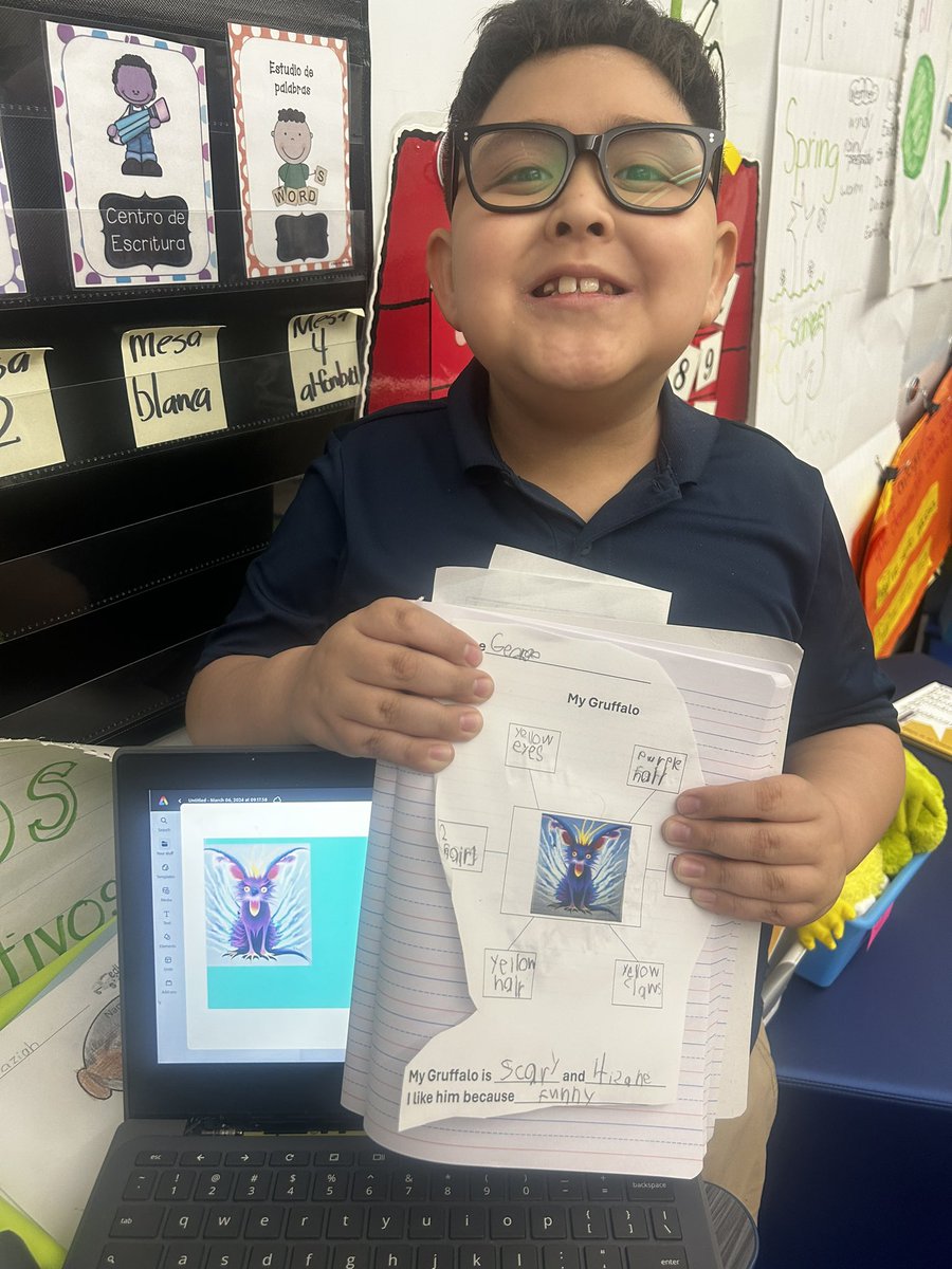 Ending the last day of Spring Intersession, 1st graders working with phonics while having fun creating their Gruffalo with Adobe Express! @DelValleES_YISD #THEDISTRICT #WeDeliverExcellence @maritza08OFOD @NAstorga_APMME @tippih833 @oceans80 @OFOD