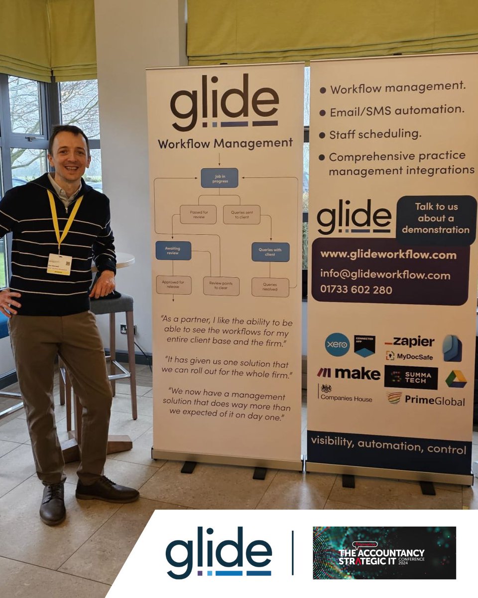 We had an excellent couple of days at the Alternative Accountancy Strategic IT Conference 2024 hosted by Alternative Events! 🎉

Great to meet so many of you, if we were unable to schedule a demo at the event then you can book a demonstration of Glide via our website.