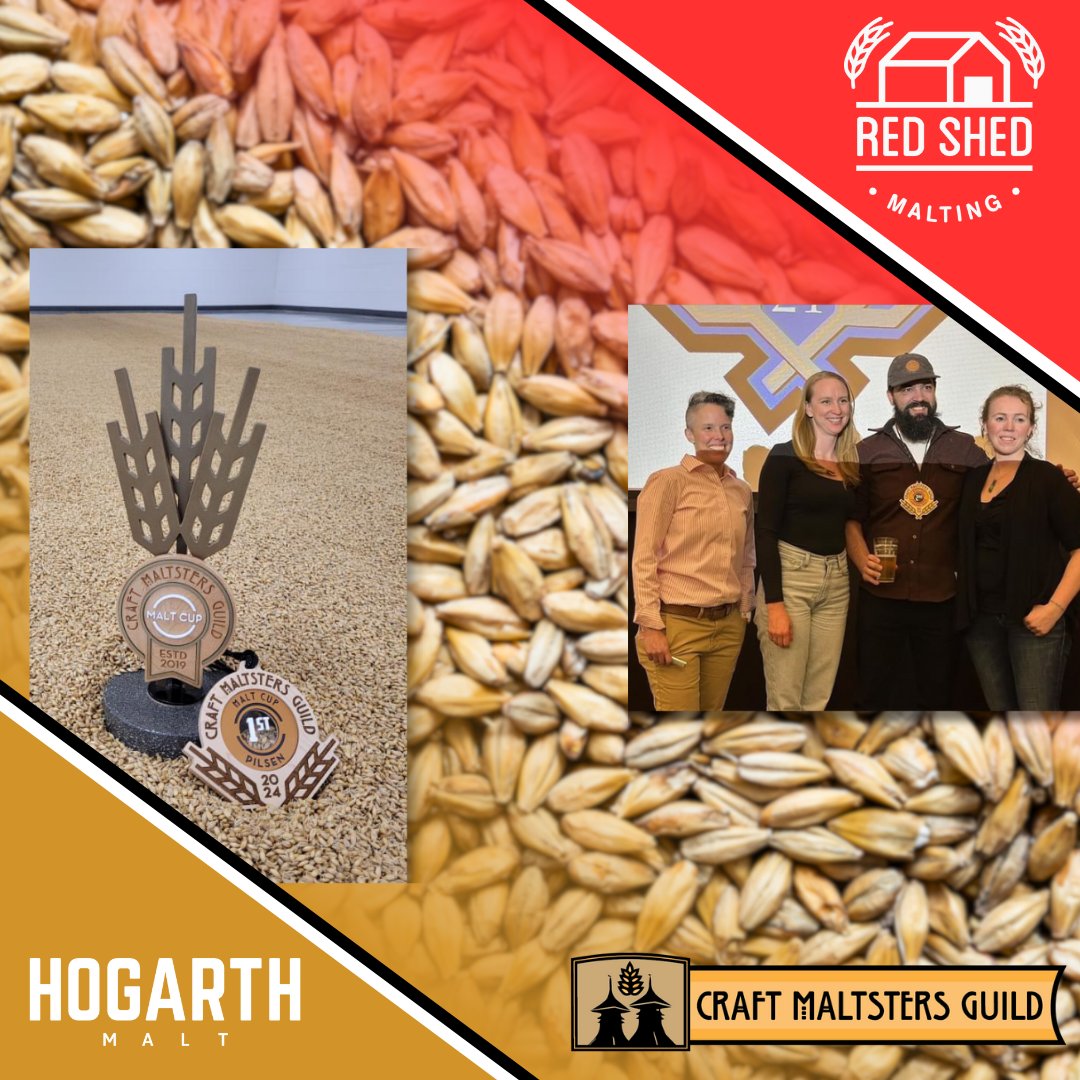 Thunderous applause is in order for our friends at @redshedmalting (2nd, Caramel Malt) and @HogarthMalt (1st, Pilsen, 2nd, Light Munich) for their awards at the @CraftMalting Malt Cup!