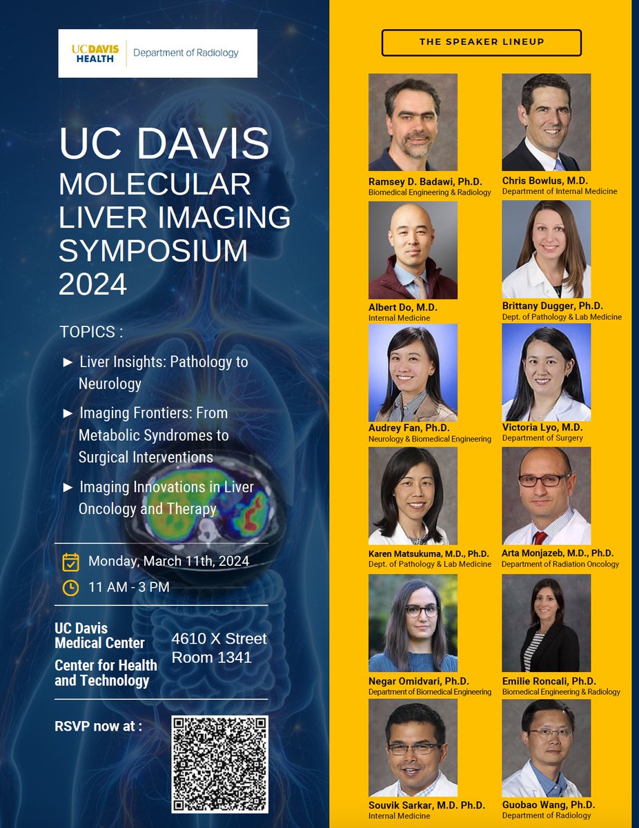 The <a href="/ucdavis/">UC Davis</a> Molecular Liver Imaging Symposium 2024 is happening on Monday, March 11! Explore the intersection of liver function with brain diseases &amp; innovative imaging techniques in liver pathology. You won't want to miss this ➡️ health.ucdavis.edu/radiology/rese…
