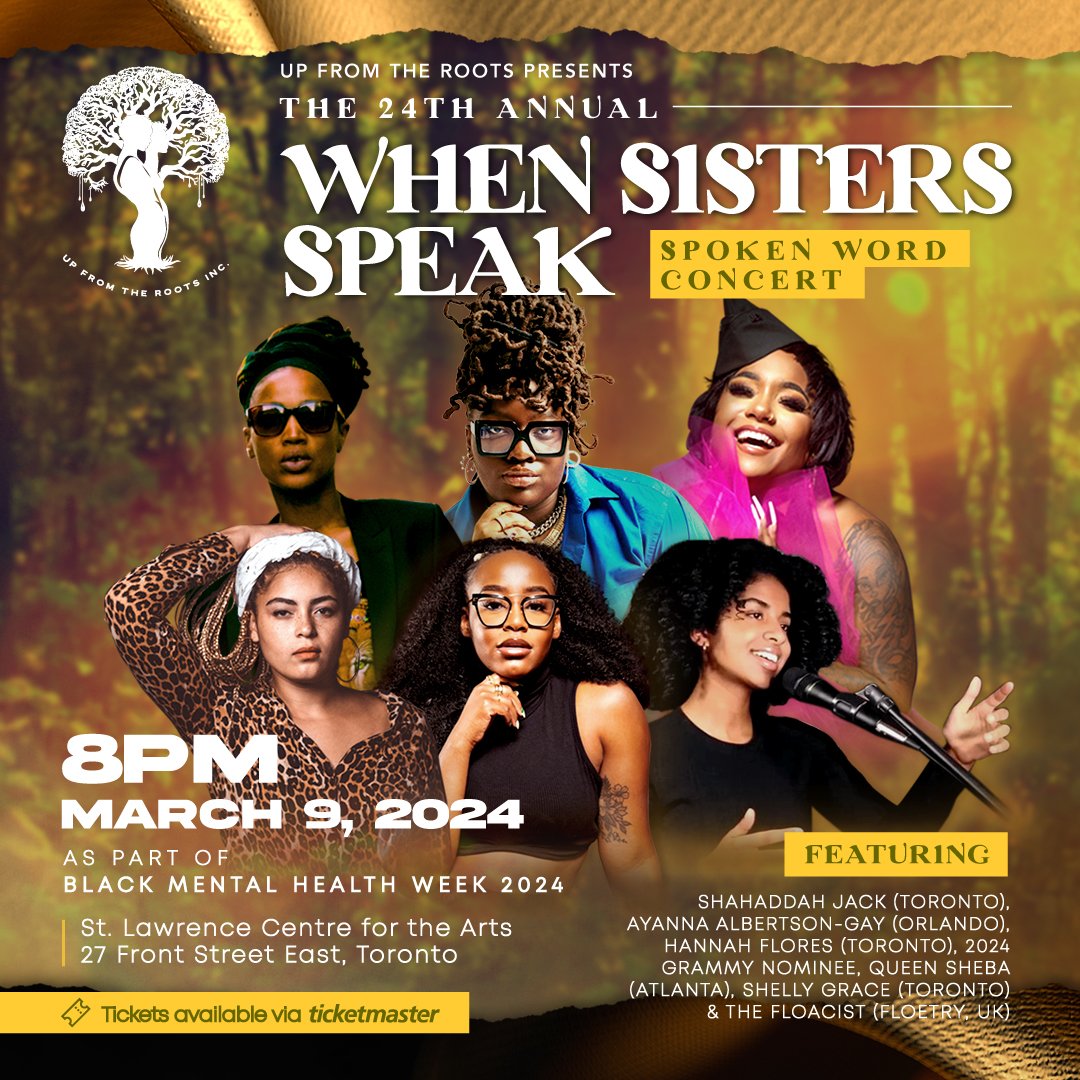 When Sisters Speak is a platform for the stories of Black women. Come enjoy this expression of spoken word, feat. 5 time Grammy nominee, The Florist, one half of the group Floetry. 📅Sat. March 9, 2024 🕔8PM - 11PM 📍St. Lawrence Centre for the Arts 🎟️ow.ly/gxws50QNLjN