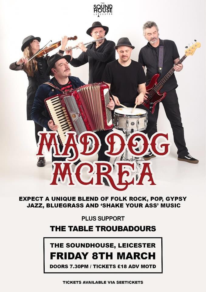 .@The_Sound_House The last chance to get advanced tickets is ebbing away .. can not wait for @MadDogMcrea with support The Table Troubadours tomorrow Fri 8th March tickets at seetickets.com/event/mad-dog-…?