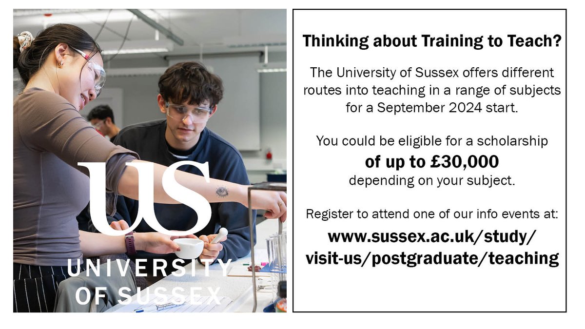 SussexUniESW's tweet photo. We are hosting a number of online drop-in events for graduates thinking about training to be a teacher with @SussexUni. The first one is next week.

📅Join us on 13 March at 5.30pm

👉Register at https://t.co/zUCnlmU4JH

#teaching #teacherlife https://t.co/YAVNdrhXY3