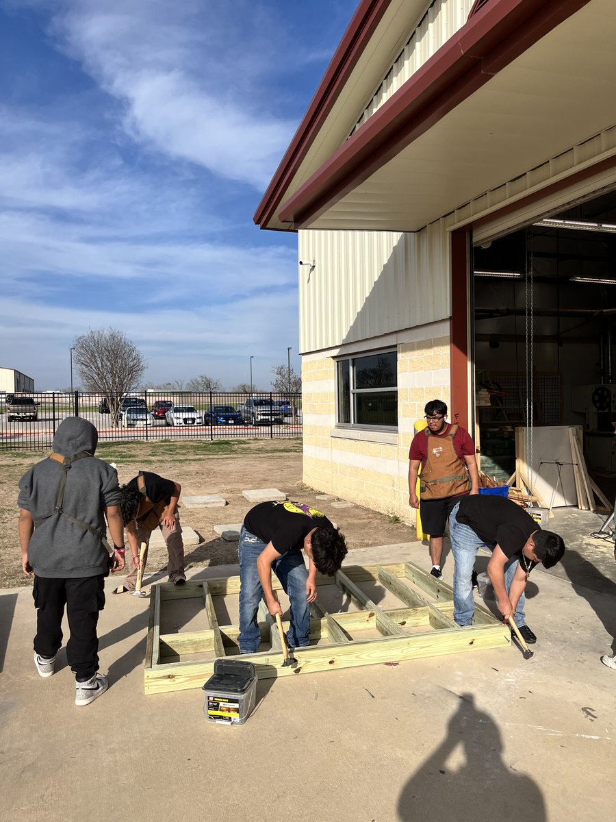Manor High School Construction students were tasked with designing and constructing two small wooden sheds. The students are excited to show off the skills and knowledge they have learned over the past two years.
