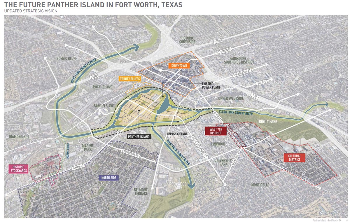 If anyone is interested in Fort Worth's Panther Island, they just released Vision 2.0 report (an update from 2006)

pantherisland.com/assets/documen…

When completed it will create two 'islands' just west of downtown with tremendous commercial potential.