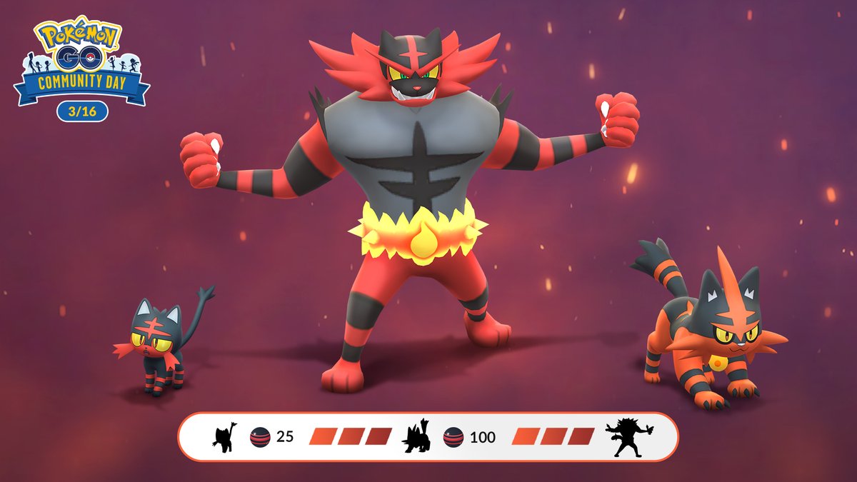 Litten and its Evolutions are quite the fiery felines. Check them meow-t in #PokemonGOCommunityDay! 🔥