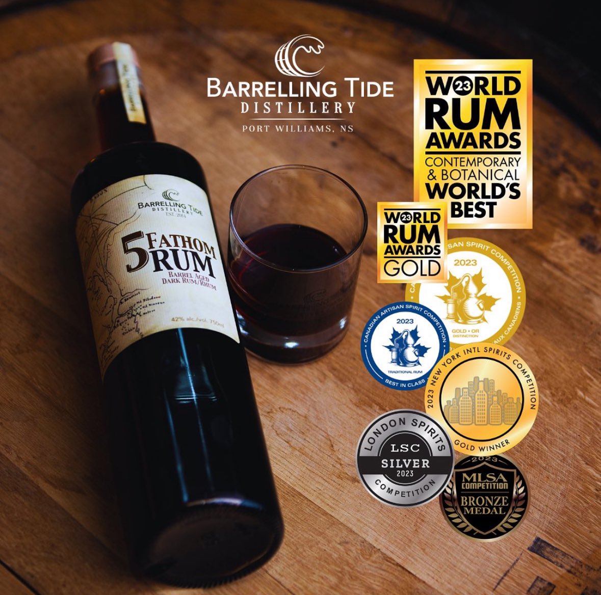 In 2023 5 Fathom won Gold w/ Distinction &amp; Best in Class at the Canadian Artisan Spirit Competition, Gold at the New York International Spirits Competition and Gold at the World Rum Awards. It then went on to compete on a global level and won Worlds Best at the World Rum Awards!