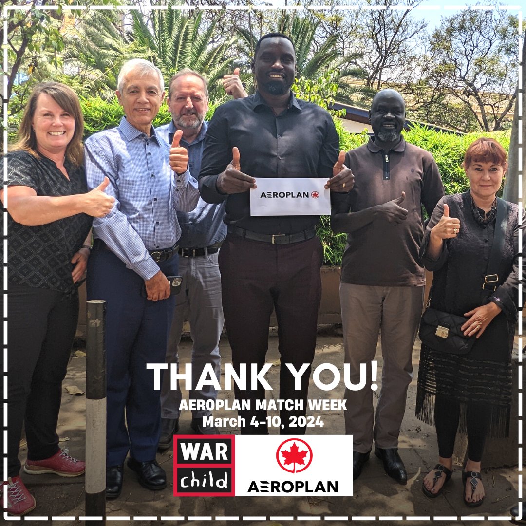 We are incredibly grateful to Aeroplan for matching donations to War Child this week. Aeroplan's ongoing generosity means War Child staff can reach even more children and families who need us the most. Thank you @Aeroplan! donatepoints.aircanada.com/charity/2