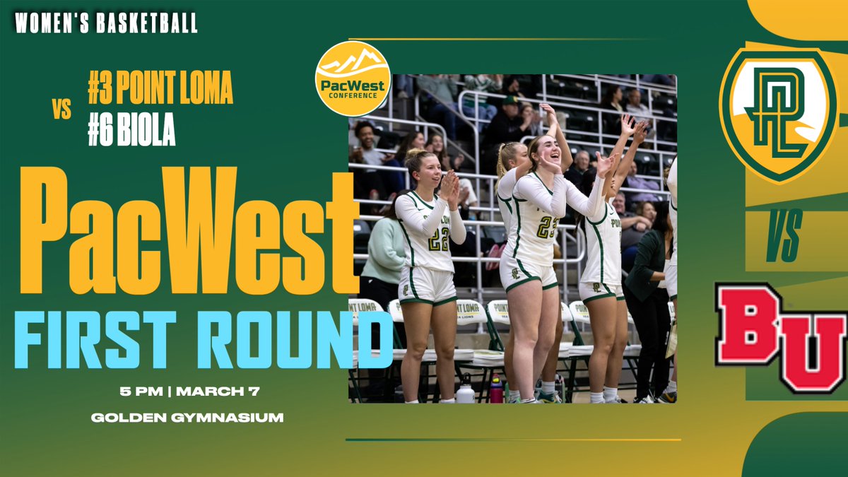 PLNUSeaLions's tweet photo. 🏀 @ThePacWest First Round

#3 @PLNU_WBB vs. #6 Biola

📍 San Diego (Golden Gym)
⏰ 5 p.m.
📺 https://t.co/7GXxMOUXI5
📈 https://t.co/6FLfjBjXkQ
🎟️ https://t.co/jfSCzvPlq9 https://t.co/Ahwry7mzwL