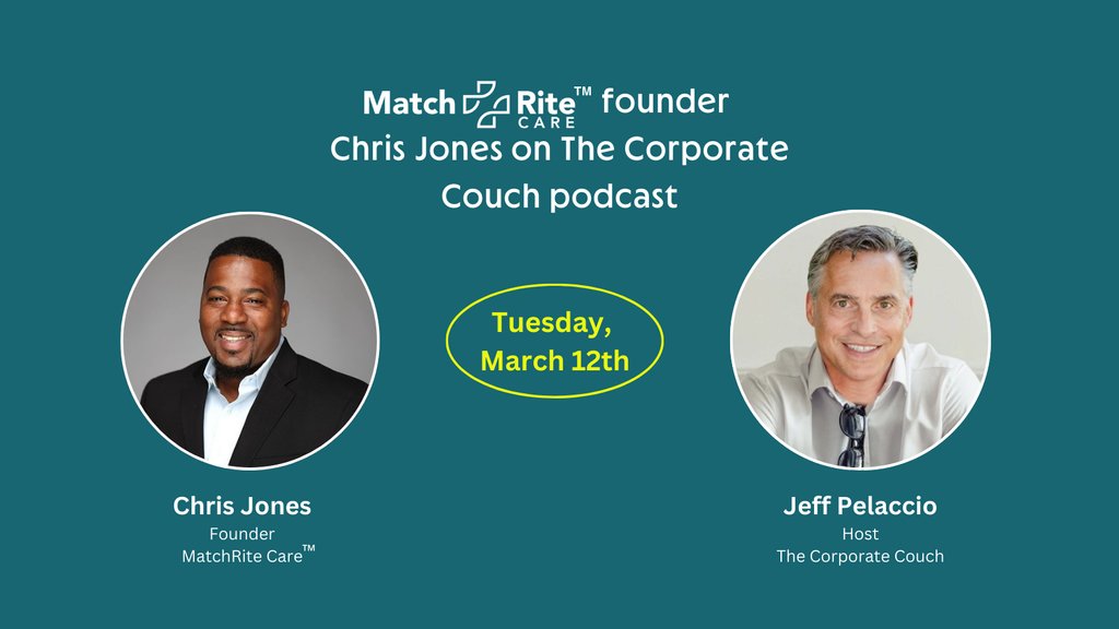 matchrite's tweet image. Our founder, Chris Jones, will be a guest on The Corporate Couch podcast by Jeff Pelaccio, on March 12th. Learn more about MatchRite Care™, a free and secure platform designed to unify health records. Stay tuned: thecorporatecouch.podbean.com Available on all major podcast platforms.