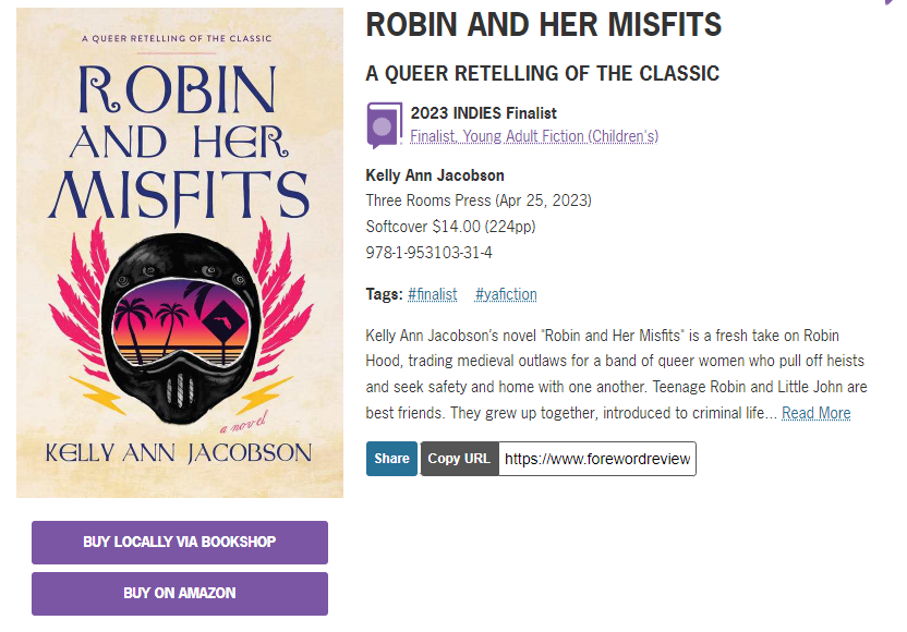 I am so thrilled to announce that Robin and Her Misfits, my queer YA reimagining of Robin Hood, is a finalist for the @ForewordReviews INDIES award in young adult!!! Thank you <a href="/threeroomspress/">Three Rooms Press: Diversity, Dada, Punk, Passion</a> for believing in me and my book--again!!