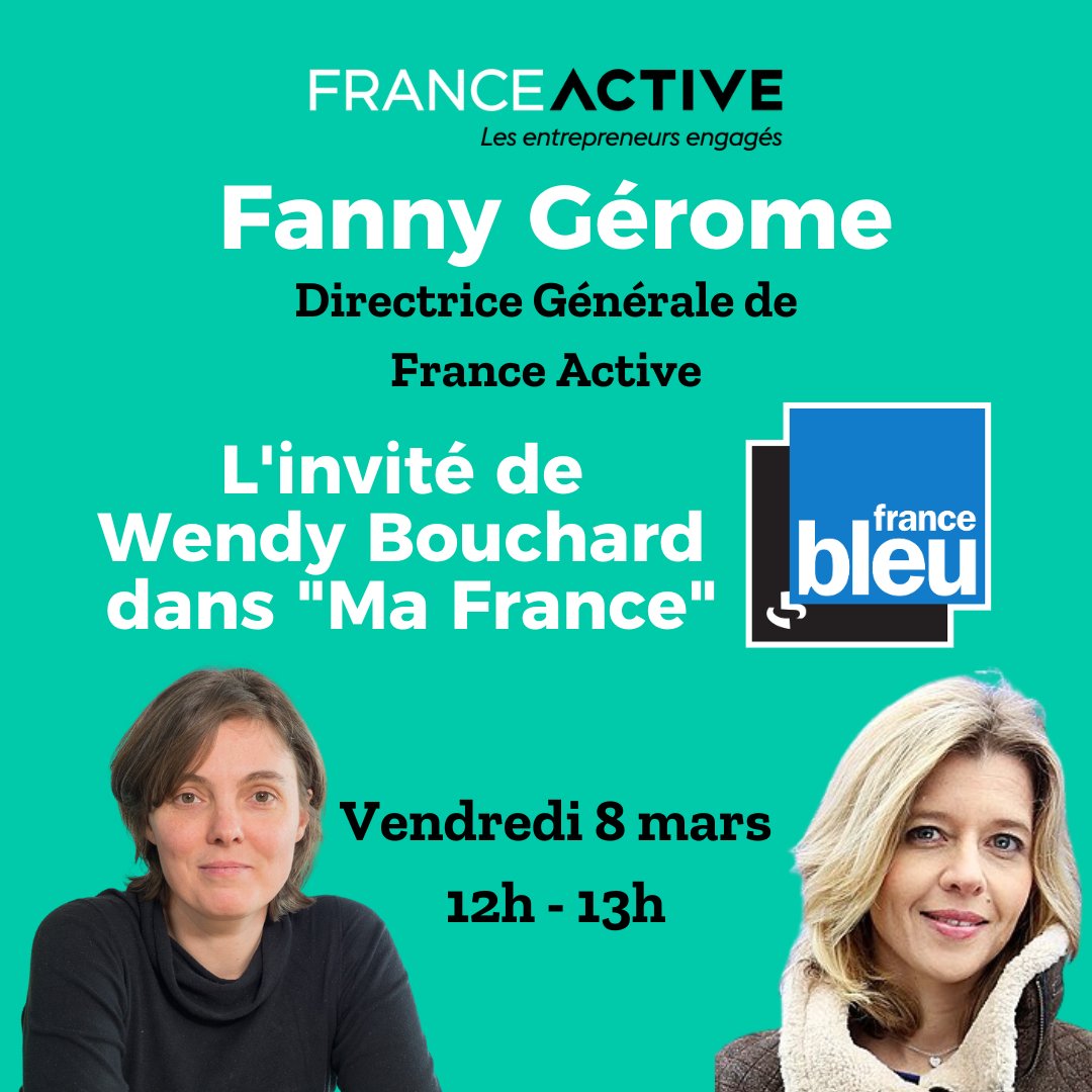 [Rendez-Vous]
Retrouvez Fanny Gérome, directrice générale de #FranceActive au micro de <a href="/WendyBouchard/">Wendy Bouchard</a>  dans l’émission “Ma France” sur <a href="/francebleu/">Guédon Laurent</a>.