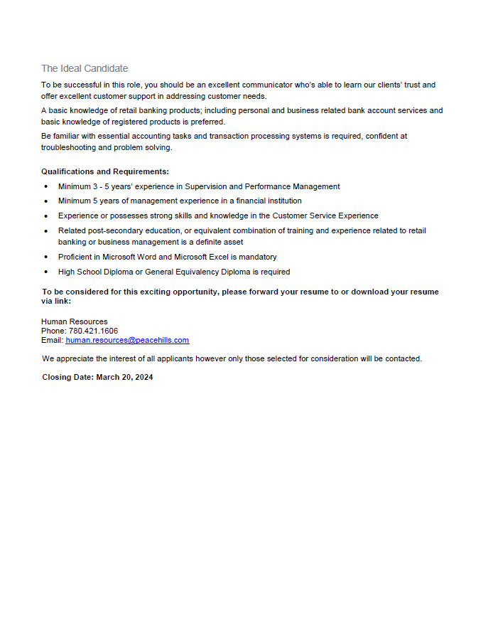 <a href="/PeaceHillsTrust/">Peace Hills Trust</a>  Winnipeg is ISO a new Customer Service Manager. Check out the posting and apply today! #hiringnow #JobOpportunities peacehills.com/assets/pdfs/Wp…