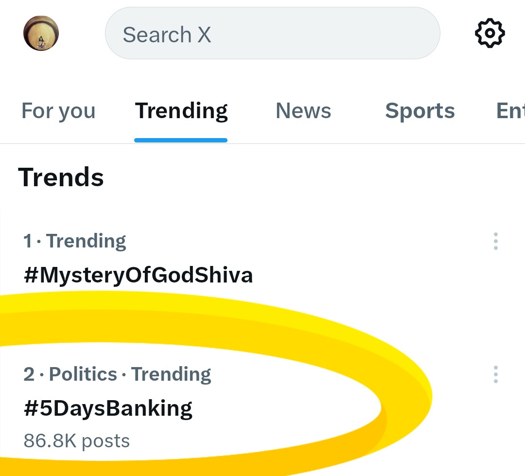 #5DaysBanking
<a href="/aajtak/">AajTak</a> <a href="/ZeeNews/">Zee News</a> <a href="/ZeeBusiness/">Zee Business</a> <a href="/CNBC_Awaaz/">CNBC-AWAAZ</a> <a href="/timesofindia/">The Times Of India</a> <a href="/FinMinIndia/">Ministry of Finance</a> <a href="/aiboc_in/">All India Bank Officers' Confederation (AIBOC)</a> <a href="/ChiefIba/">IBA_Chief_Executive</a> <a href="/ChVenkatachalam/">CH VENKATACHALAM</a> <a href="/idesibanda/">Newton Bank Kumar</a> <a href="/kmarkri/">krishna kumar</a> <a href="/narendramodi/">Narendra Modi</a> <a href="/PMOIndia/">PMO India</a> <a href="/nsitharaman/">Nirmala Sitharaman</a> <a href="/DFS_India/">DFS</a> <a href="/ABPNews/">ABP News</a> <a href="/CNNnews18/">News18</a> <a href="/AmitShah/">Amit Shah</a> <a href="/INCIndia/">Congress</a> <a href="/BJP4India/">BJP</a> <a href="/PIB_India/">PIB India</a> <a href="/FinancialTimes/">Financial Times</a> <a href="/TimesNow/">TIMES NOW</a>