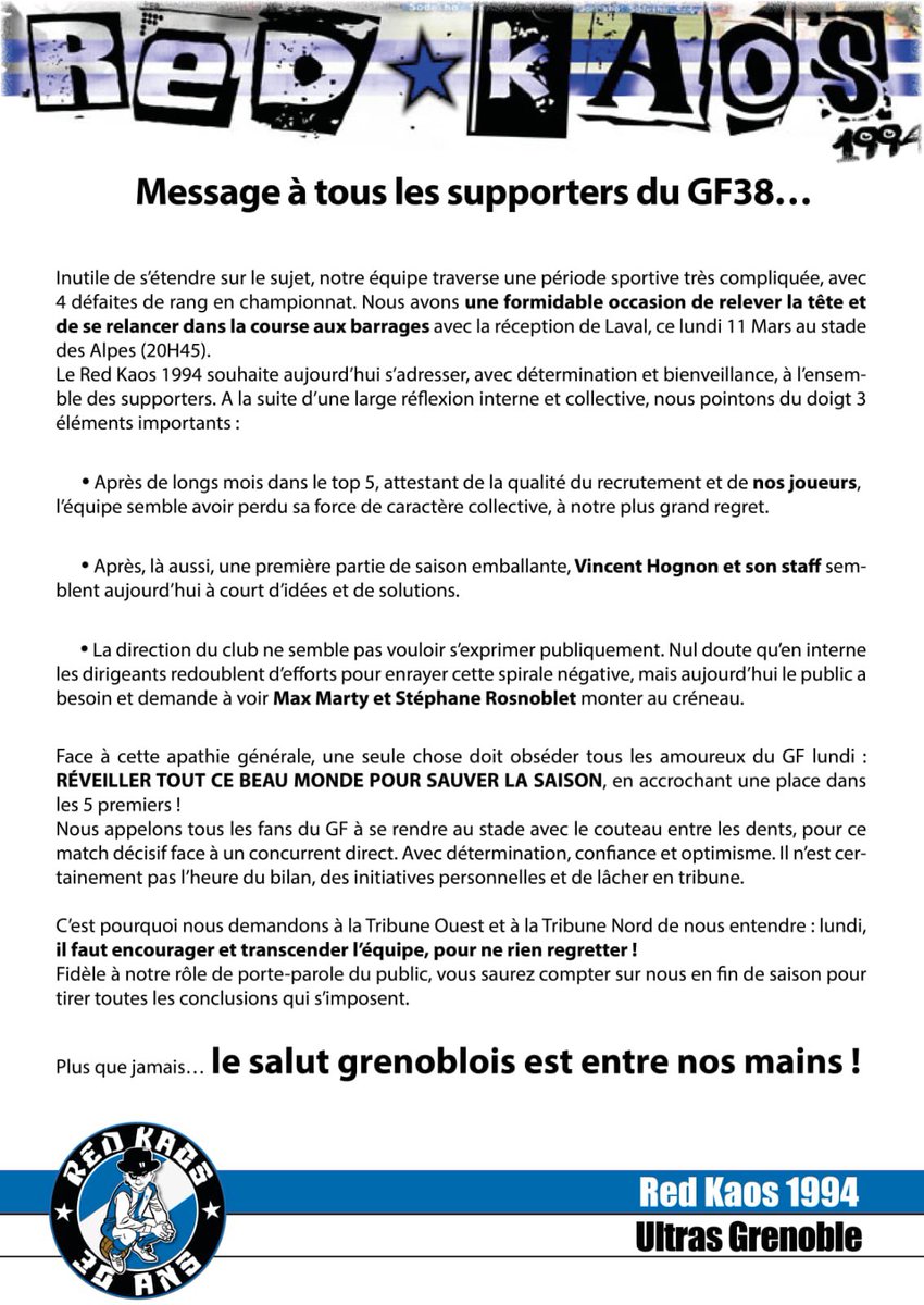 TribuneouestG's tweet image. 🚨 Communiqué officiel du Red Kaos 1994 🚨

⬇️ Merci de lire attentivement ⬇️