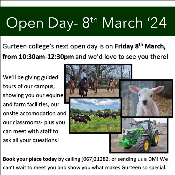Don't forget, tomorrow is our Open Day! It's not too late to book a place and come along- we'd love to see you there! Come have a guided tour of our campus, farm, equine facilities and onsite accommodation. Hope to see you there!