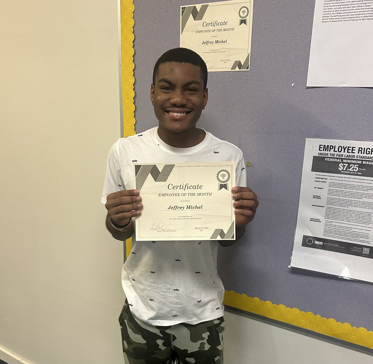 Congrats to Jeffrey Michel <a href="/SHSFalcons/">Staley High School</a> for winning our employee of the month award for Work Experience II! Jeffrey is leading the way in becoming a well rounded employee learning and implementing soft skills in the workplace. <a href="/NKCSchools/">NKC Schools</a> @StaleyNews